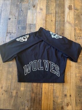 Darc Sport Black Crop Top with White 'WOLVES' Graphic
